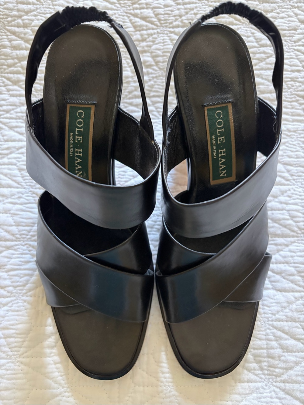 Cole Haan Black Leather Crisscross Slingback Sandals